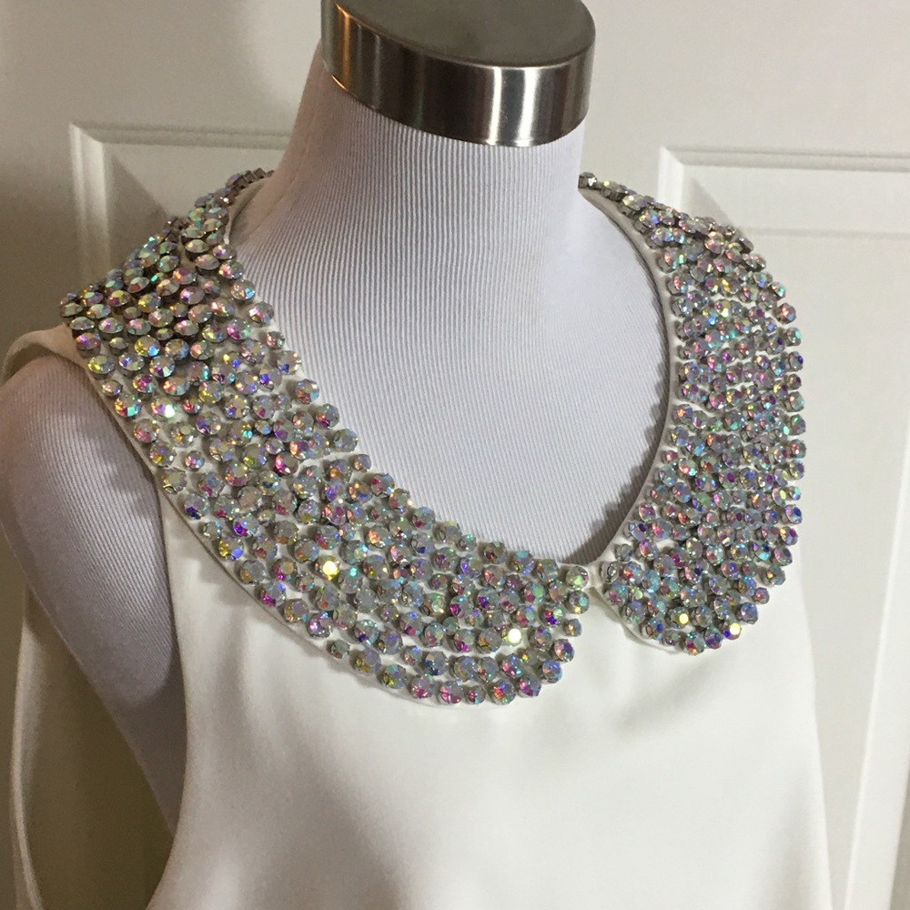Julie Brown NYC Jeweled Top XL Cami NEW YEARS EVE Holiday Party White Silver!